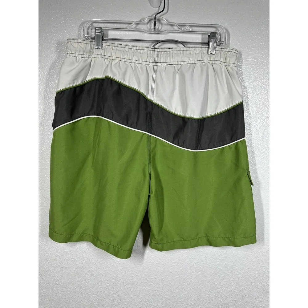 Free Country Swim Shorts Mens Medium Green Black‎ White Aqua Tech Boardshorts
